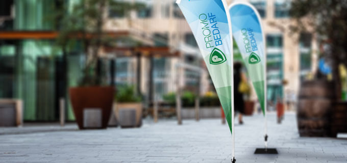 Bedruckte Beachflags auf Messe